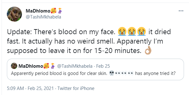 Lady shares results of rubbing her period blood on her face