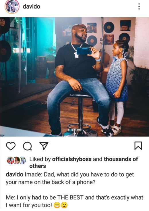 Adorable photo of Davido and his first daughter, Imade