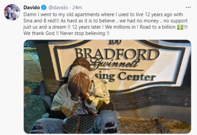 Davido reacts after he visiting his old apartment in the US (photo)