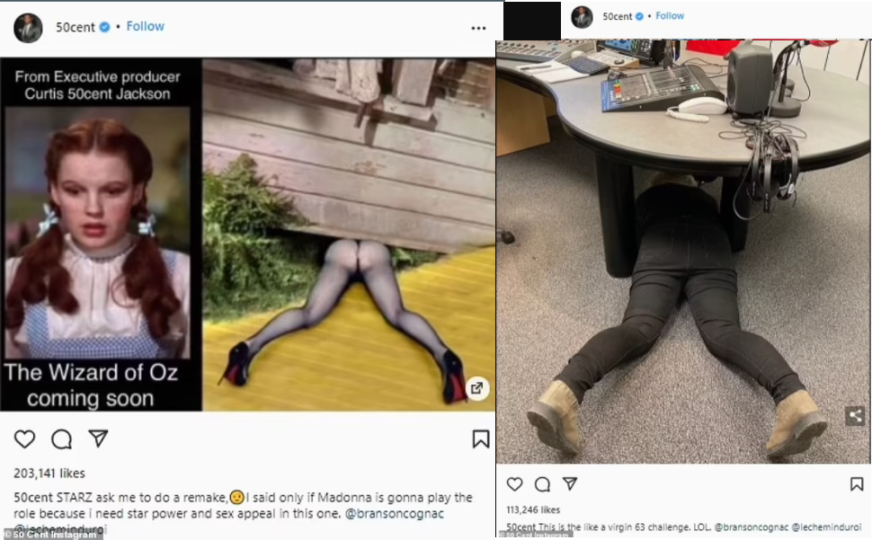 Madonna says 50 Cent is "jealous" and won't "look as good" as her after he posted meme mocking her explicit bedroom photos