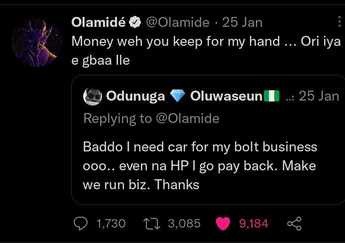 Rapper Olamide buys car for Twitter user he called out months ago