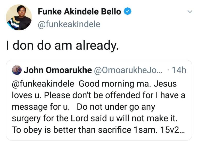 Funke Akindele blasts Online Pastor who said she will die if…