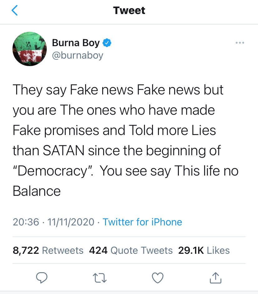 Burna Boy blasts Nigerian govt calls them liars
