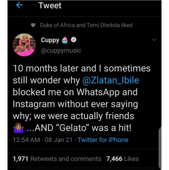 Wondering Why Zlatan Ibile Blocked Me On WhatsApp And Instagram For 10 Months Now- DJ Cuppy Laments