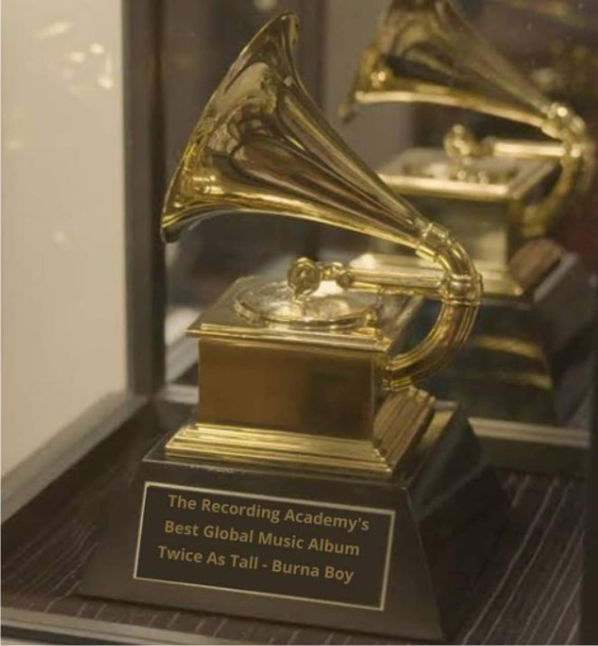 Photo of Burna Boy’s Grammy award plaque