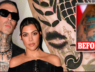 Travis Barker tattoos his fiancee Kourtney Kardashian's lips over ex Shanna Moakler's name (photos)