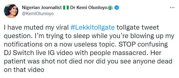 Nobody Died In Lekki Tollgate Shooting – Journalist, Kemi Olunloyo