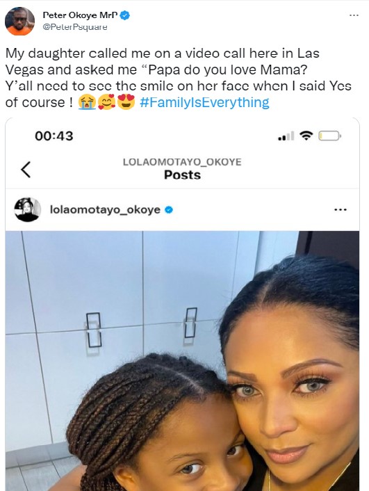 Nigerians react after Peter Okoye revealed his daughter questioned his love for her mom, Lola Omotayo