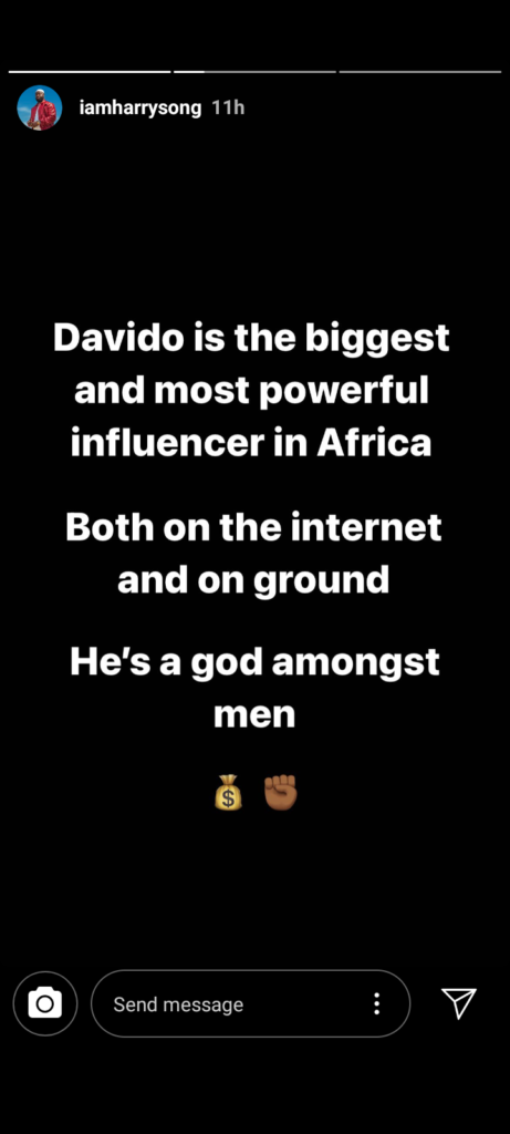 Davido Simply A god Amongst Men – Singer Harrysong