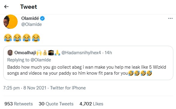 Olamide Reacts After Getting Money Offer To Leak Wizkid’s Five Songs