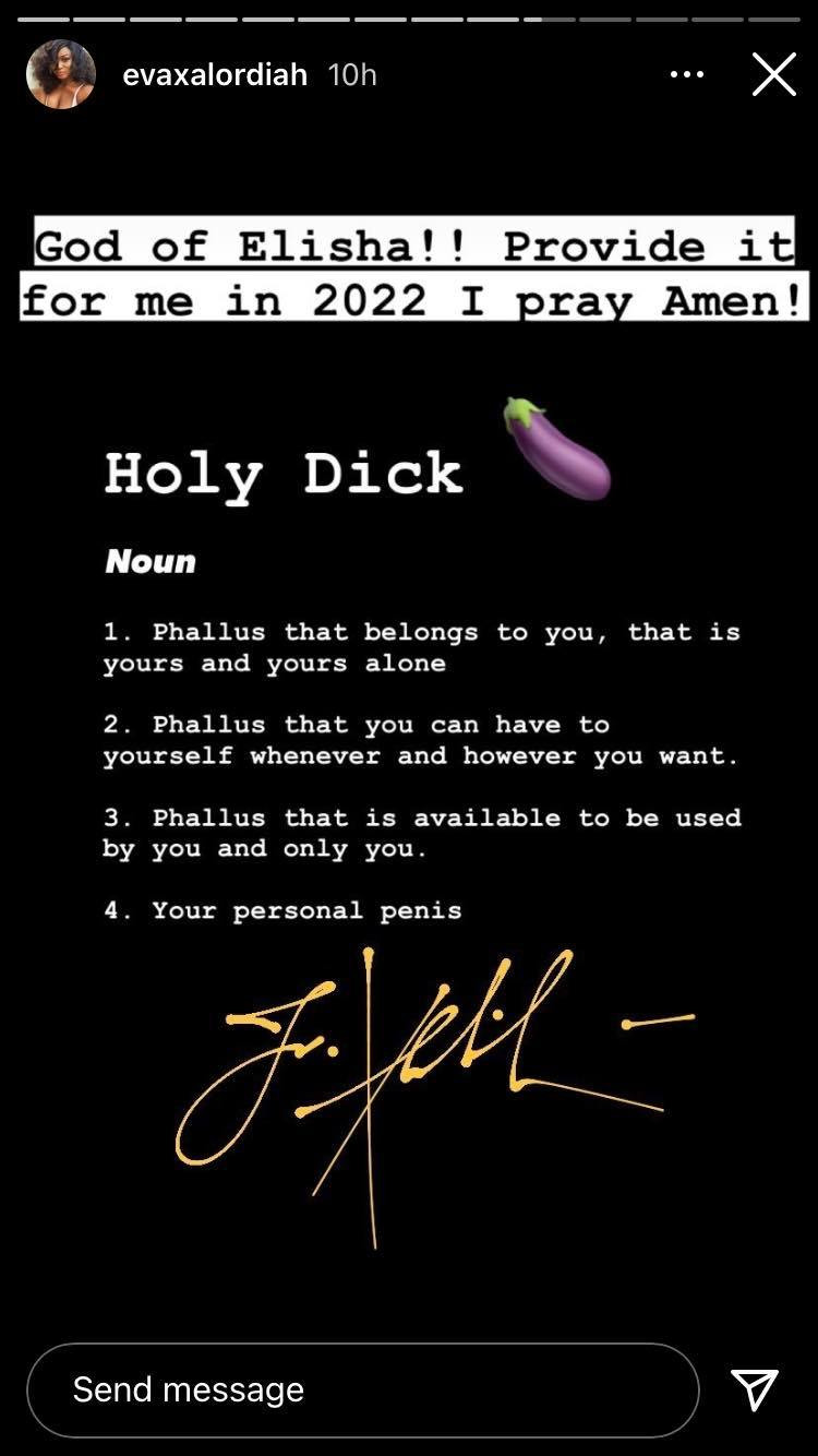 Rapper Eva Alordiah prays for "holy d*ck" in 2022