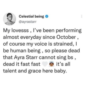 Singer Ayra Starr replies those saying she can't sing
