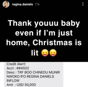 Ned Nwoko Gifts Regina Daniels 50k DollarsTo Celebrate Christmas (Photo)