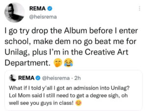 Rema to resume schooling in Unilag after his mother demands he gets a degree