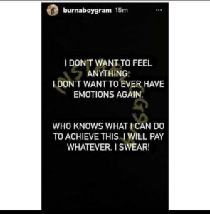 Burna Boy Vows To Pay Any Amount To Get Rid Of Emotions