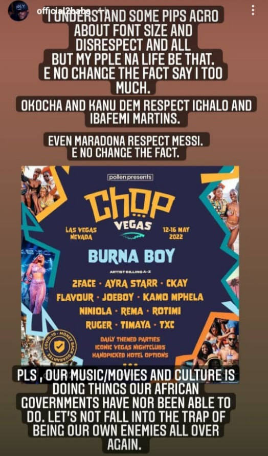 See 2baba's reaction after Show promoters makes Burna Boy stand out on show poster over him