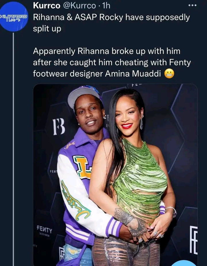Pregnant Rihanna allegedly breaks up with Asap Rocky for 'cheating with Fenty footwear designer, Amina Muaddi'