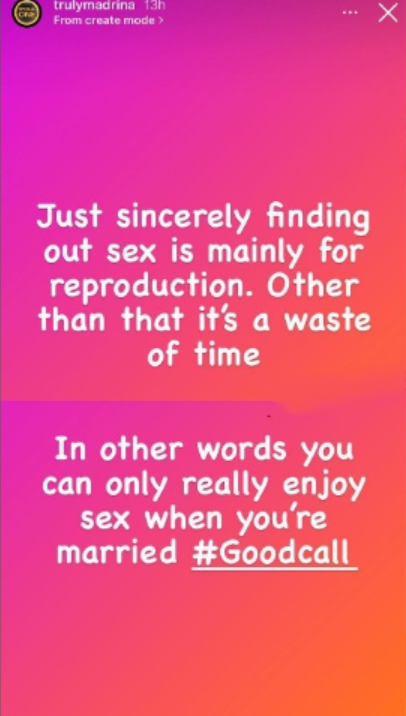 Sex is mainly for reproduction, anything other than that is a waste of time - Cynthia Morgan