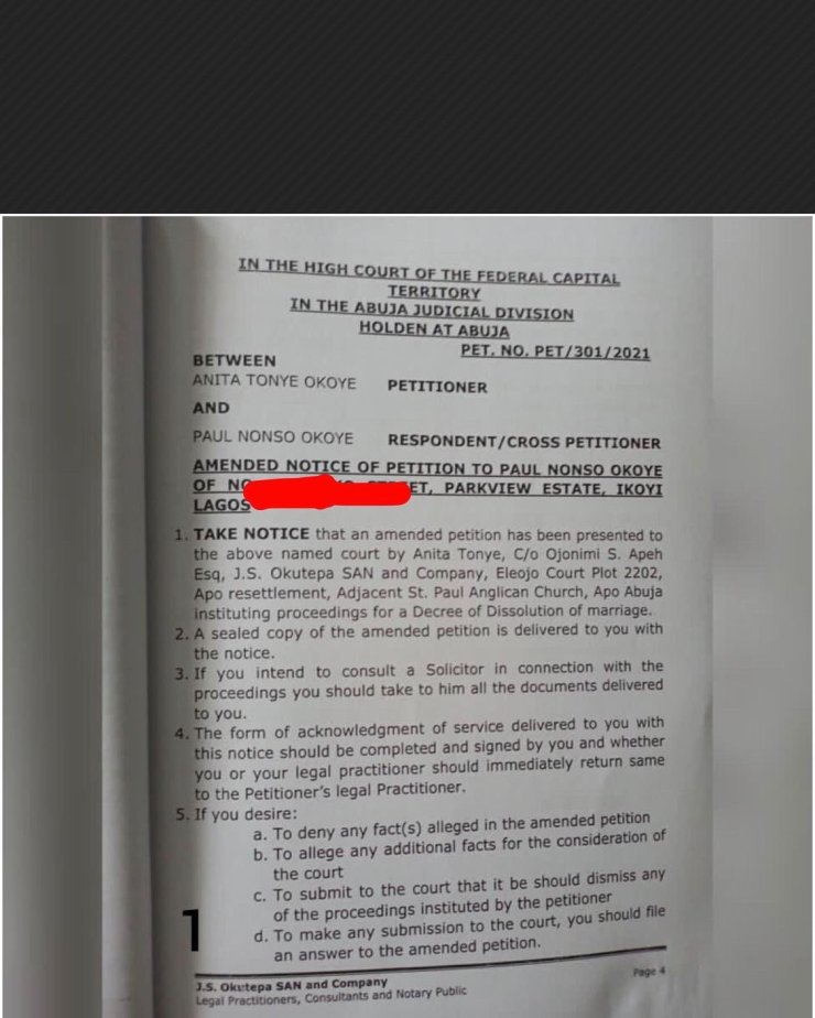 Psquare Paul Okoye's wife Anita, accuses him of sleeping with their housemaid, provides court evidences.