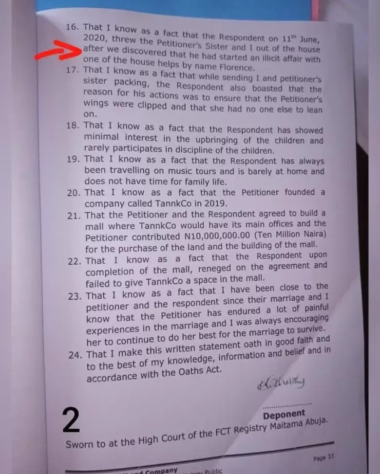 Psquare Paul Okoye's wife Anita, accuses him of sleeping with their housemaid, provides court evidences.