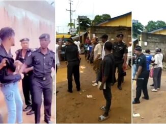 Angry residents challenge police officers for manhandling a young man