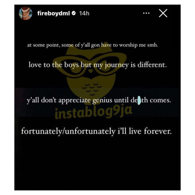I will live forever! "Y'all gonna worship me" Afrobeats star, Fireboy DML brags