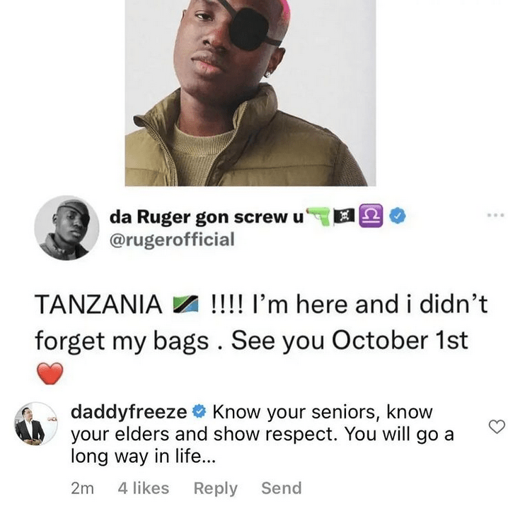'Know your elders and show respect' - Daddy Freeze cautions Ruger