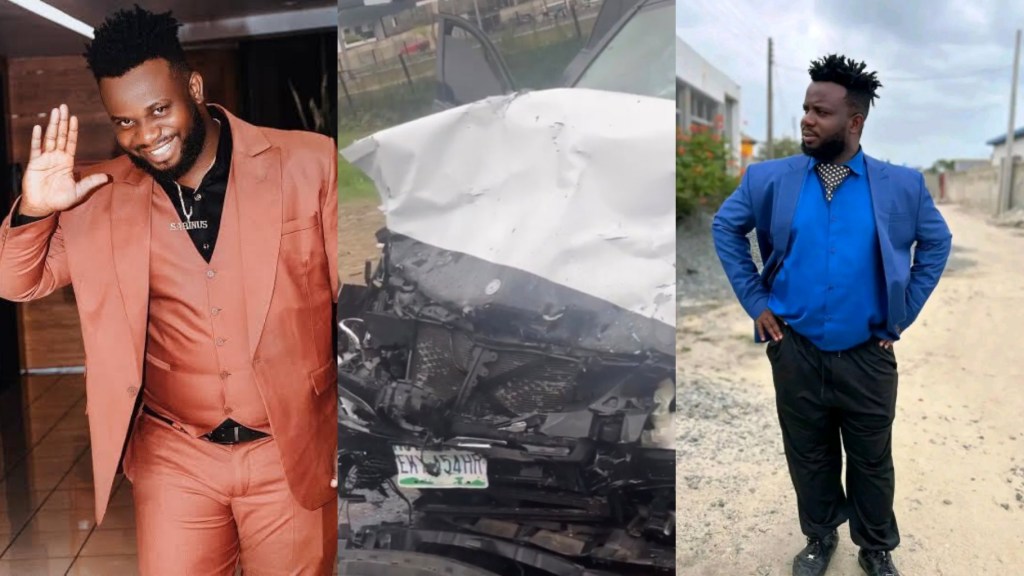 Popular Nigerian skit-maker, Sabinus in praise mood after surviving reckless auto crash