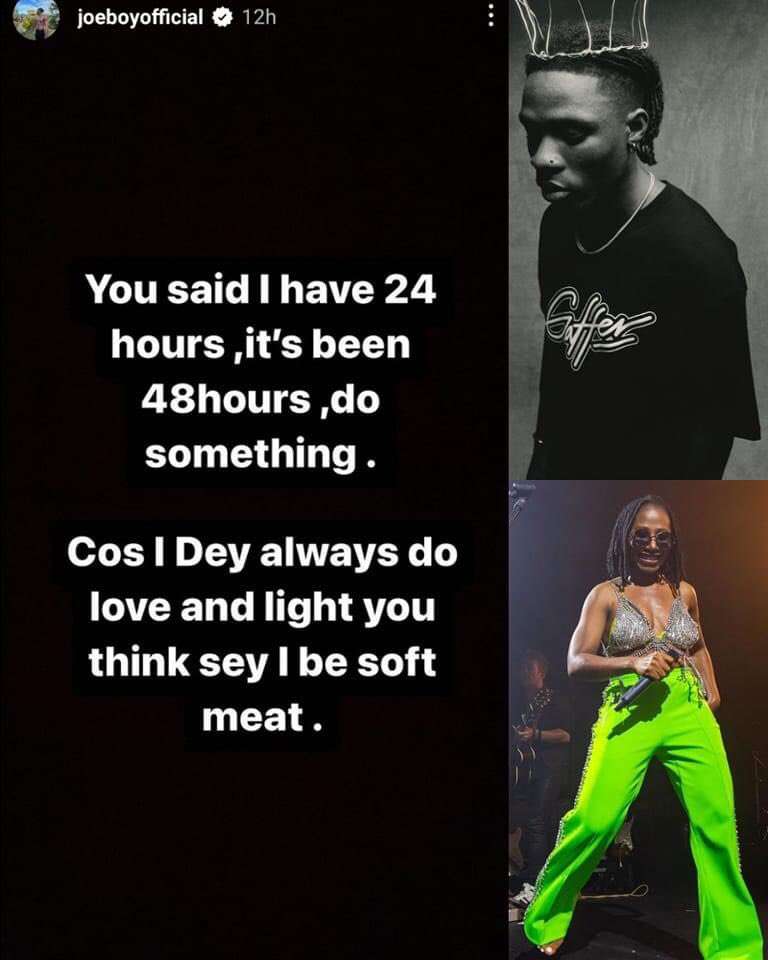 "She think say I be soft meat" Nigerian singer Joeboy speaks as Asa slams a copyright infringement notice of 300 million on him