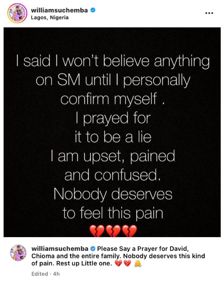 Nigerian celebrities reacts to Davido's son, Ifeanyi Adeleke death says "Nobody deserves to feel this pain"