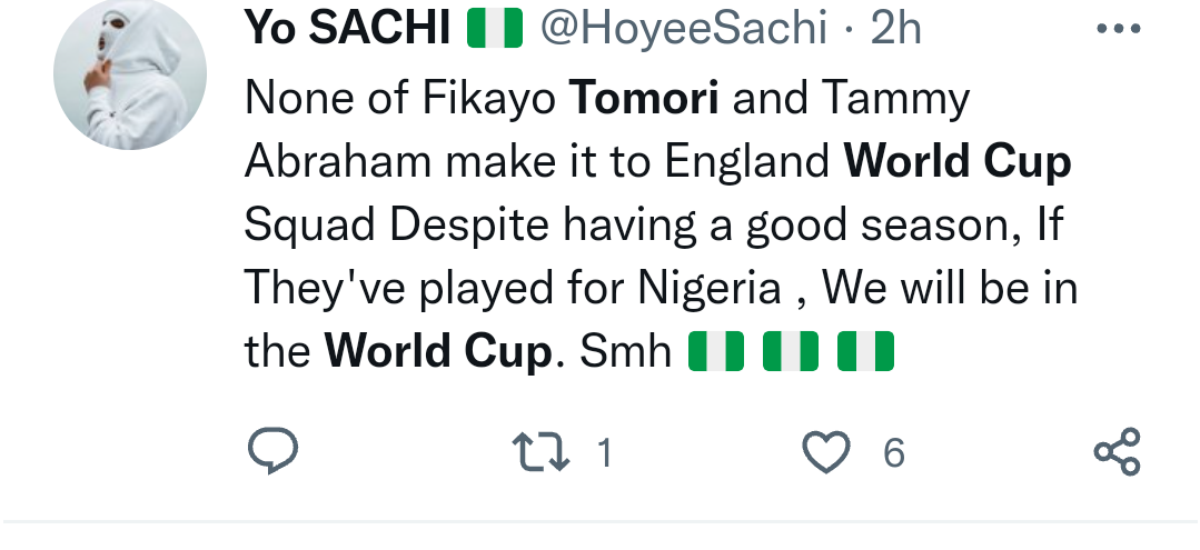 Nigerians takes swipe at Fikayo Tomori, Tammy Abraham and Eberechi Eze after they were left out of England world cup squad after snubbing Super Eagles